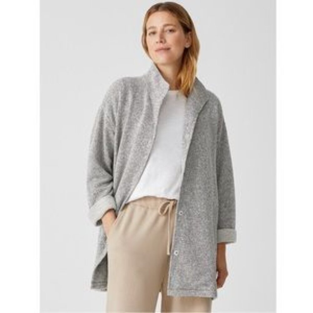 Eileen Fisher Organic Cotton Terry Stand Collar Jacket - Oversized Medium
